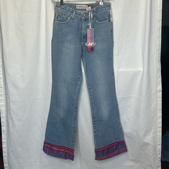 NWT VTG Y2K HYDRAULIC MOM JEANS EMBELLISHED HIPPIE DETAILS ON CUFF SIZE 5 f15 - Picture 1 of 9